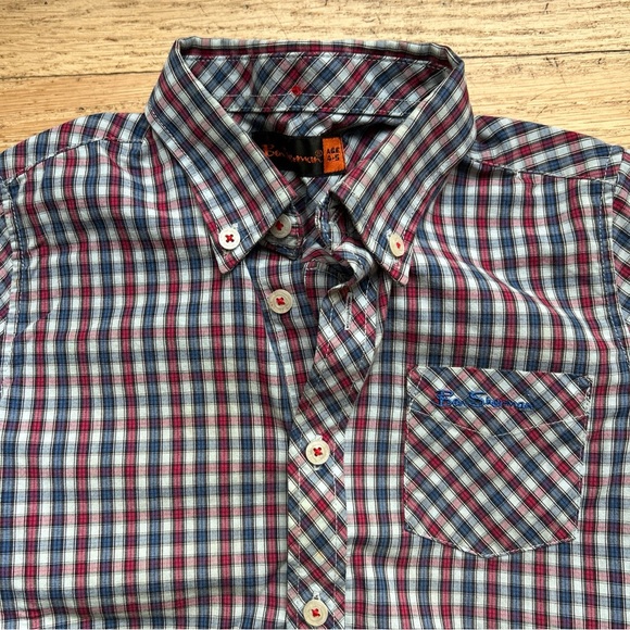 BEN SHERMAN age 4-5 blue and red plaid button down shirt with pocket - Picture 10 of 16